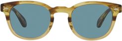 Sheldrake Phantos 49mm Round Sunglasses - Canarywood Gradient/ Cobalt