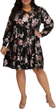 Plus Size Women's Maree Pour Toi Floral Foil Print Long Sleeve Trapeze Dress