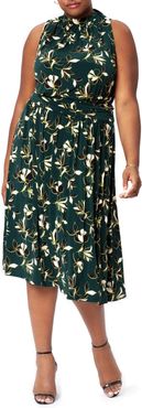 Plus Size Women's Leota Aria Floral Sleeveless Mock Neck Midi Dress