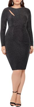 Plus Size Women's Xscape Glitter Long Sleeve Cocktail Dress