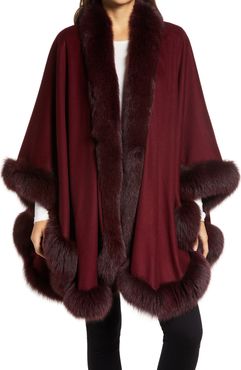 Genuine Fox Fur Trim Cashmere Cape