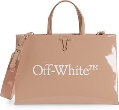 Box Patent Leather Top Handle Bag - Beige