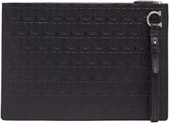 Embossed Leather Travel Pouch - Black