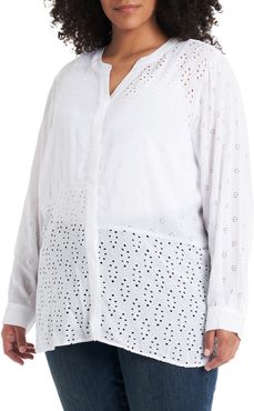 Plus Size Women's Vince Camuto Split Neck Embroidered Tunic