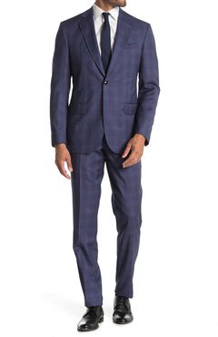 Ted Baker London Jay Blue Plaid Two Button Notch Lapel Trim Fit Wool Suit at Nordstrom Rack