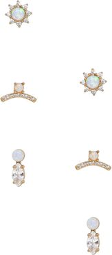 Set Of 3 Opal & Cubic Zirconia Stud Earrings