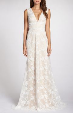 Grid & Floral Lace A-Line Wedding Dress