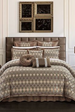 Chic Home Bedding Sueann Chenille Geometric Scroll Design With Faux Silk Flange Border Queen Comforter Set - Brown - 9-Piece Set