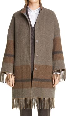 Fringe Hem Wool Blend Coat