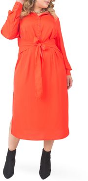 Plus Size Women's Standards & Practices Tie Waist Long Sleeve Midi Dress