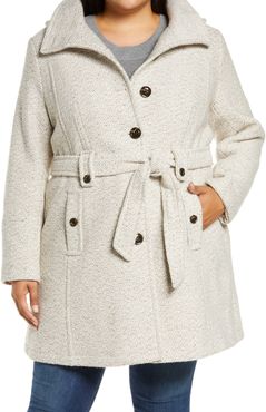 Plus Size Women's Gallery Belted Tweed Coat With Hood