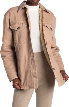 Nanushka Faux Shearling Lined Denim Shirt Jacket at Nordstrom Rack