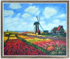 Overstock Art Tulip Field with the Rijnsburg Windmill - Framed Oil reproduction of an original painting by Claude Monet at Nords