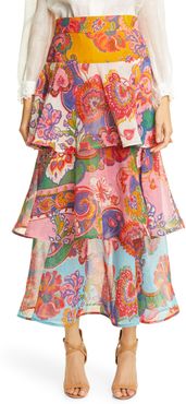 The Lovestruck Paisley Tiered Cotton & Silk Skirt