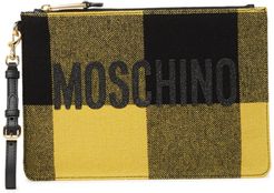 MOSCHINO Plaid Print Logo Wristlet Pouch at Nordstrom Rack