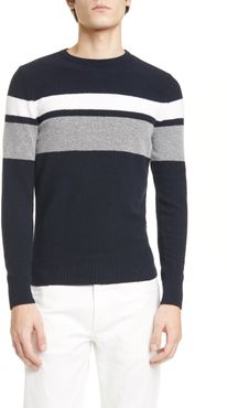 ELEVENTY Slim Fit Stripe Cotton Blend Crewneck Sweater at Nordstrom Rack