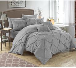 Chic Home Bedding Salvatore Pinch Pleated, Ruffled & Pleated Complete King Comforter 10-Piece Set, Silver at Nordstrom Rack