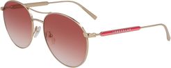 56mm Gradient Double Bridge Aviator Sunglasses - Rose Gold/ Brick Gradient