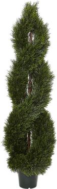 NEARLY NATURAL Green 5ft. Pond Cypress Spiral Topiary UV Resistant at Nordstrom Rack