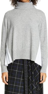 Contrast Pleated Back Wool Turtleneck Sweater