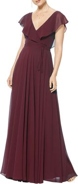 #levkoff Ruffle V-Neck Wrap Gown