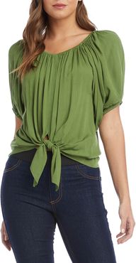 Blouson Sleeve Tie Front Top