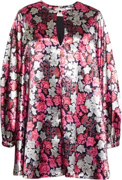 Beatrice Floral Satin Long Sleeve Shift Dress