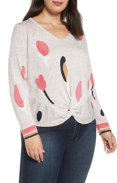 Plus Size Women's Nic+Zoe Rose Garden Twist Linen Blend Sweater