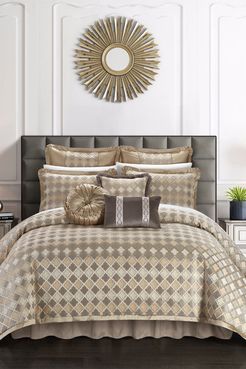 Chic Home Bedding Sueann Chenille Geometric Scroll Design With Faux Silk Flange Border King Comforter Set - Beige - 9-Piece Set 