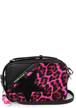 Star Leopard Print Genuine Calf Hair & Leather Camera Bag - Pink