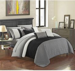 Chic Home Bedding Shai Color Block Design With Quilted Embroidered Stitching Queen Bed In a Bag Comforter 10-Piece Set, Grey at 
