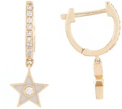 EF Collection 14K Yellow Gold Pave Mini Huggie & Enamel Star Bezel Set Diamond Earrings - 0.08 ctw at Nordstrom Rack