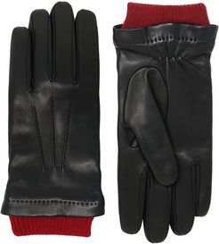Ribbed Cuff Cashmere Lined Lambskin Leather Gloves
