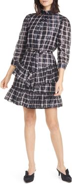 La Vie Rebecca Taylor Metallic Plaid 3/4 Sleeve Ruffled Dress at Nordstrom Rack