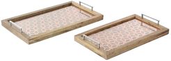 Willow Row Rectangular Wood Serving Trays With Geometric Bronze Metal Inlays - Set Of 2 at Nordstrom Rack