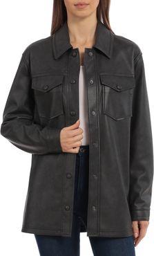 Faux Leather Shirt Jacket