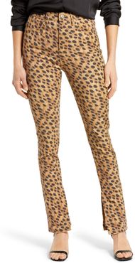 Stiletto High Waist Split Hem Leopard Skinny Jeans