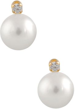 Splendid Pearls 14K Yellow Gold White Cultured Freshwater Pearl & White Diamond Stud Earrings at Nordstrom Rack