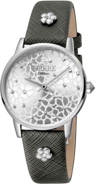 Ferre Milano Women's Floral Dial Textured Leather Strap Watch, 32mm at Nordstrom Rack