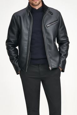 Andrew Marc Flint Faux Leather & Faux Shearling Lined Moto Jacket at Nordstrom Rack