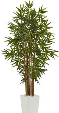 NEARLY NATURAL Green 5ft Bamboo Artificial Tree in White Tower Planter at Nordstrom Rack