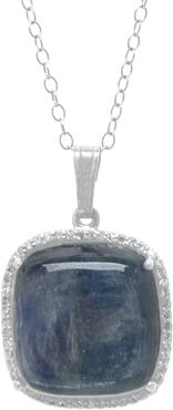 ADORNIA Fine Rhodium Plated Sterling Silver Pave Diamond Halo Cusion Cut Kyanite Pendant Necklace - 0.40 ctw at Nordstrom Rack