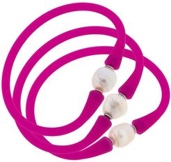 Set Of 3 Bali Freshwater Pearl Silicone Bracelets