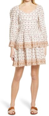 Reina Border Print Long Sleeve Minidress