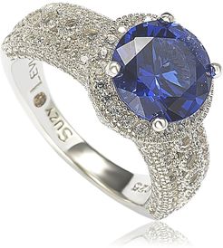 Suzy Levian Sterling Silver Round-Cut Blue Sapphire & Diamond Accent Ring - 0.02 ctw at Nordstrom Rack