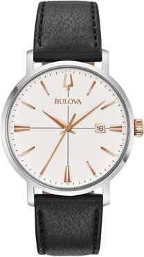 Bulova Men's AeroJet Black Leather Watch, 39mm at Nordstrom Rack