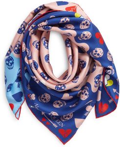 Skull & Heart Print Silk Biker Scarf