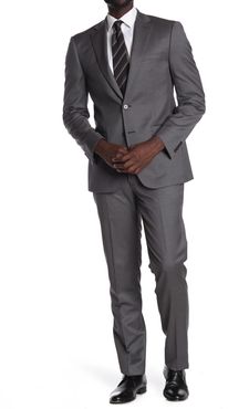 Calvin Klein Grey Plaid Wool Blend Two Button Notch Lapel Suit at Nordstrom Rack