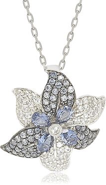 Suzy Levian Sterling Silver Pave Sapphire Exotic Flower Diamond Accent Pendant Necklace - 0.02 ctw at Nordstrom Rack