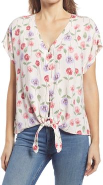 Floral Print Tie Front Top